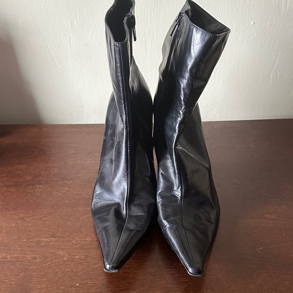 Nine West Shoes - Nine West Black Pointed Toe Leather Ankle Booties with Side Zipper US8.5